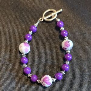 Vibrant Purple and Silver Floral Bracelet
